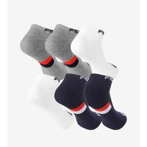 NEW Fila Men 6 Pck Color Block Half Cushion Quarter Socks Sz 8-12 White Navy NWT